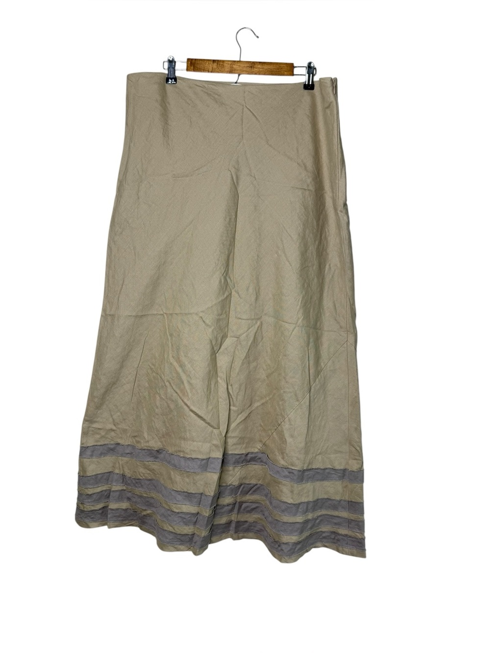 Boden 100% Linen Light Brown Tan Tiered Stripe Maxi Skirt Summer Earthy Fairy